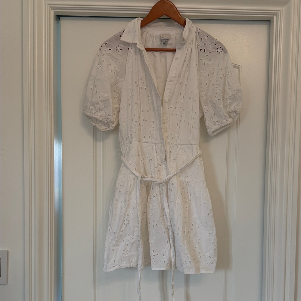 a new day White Eyelet Tie-Waist Mini Dress
